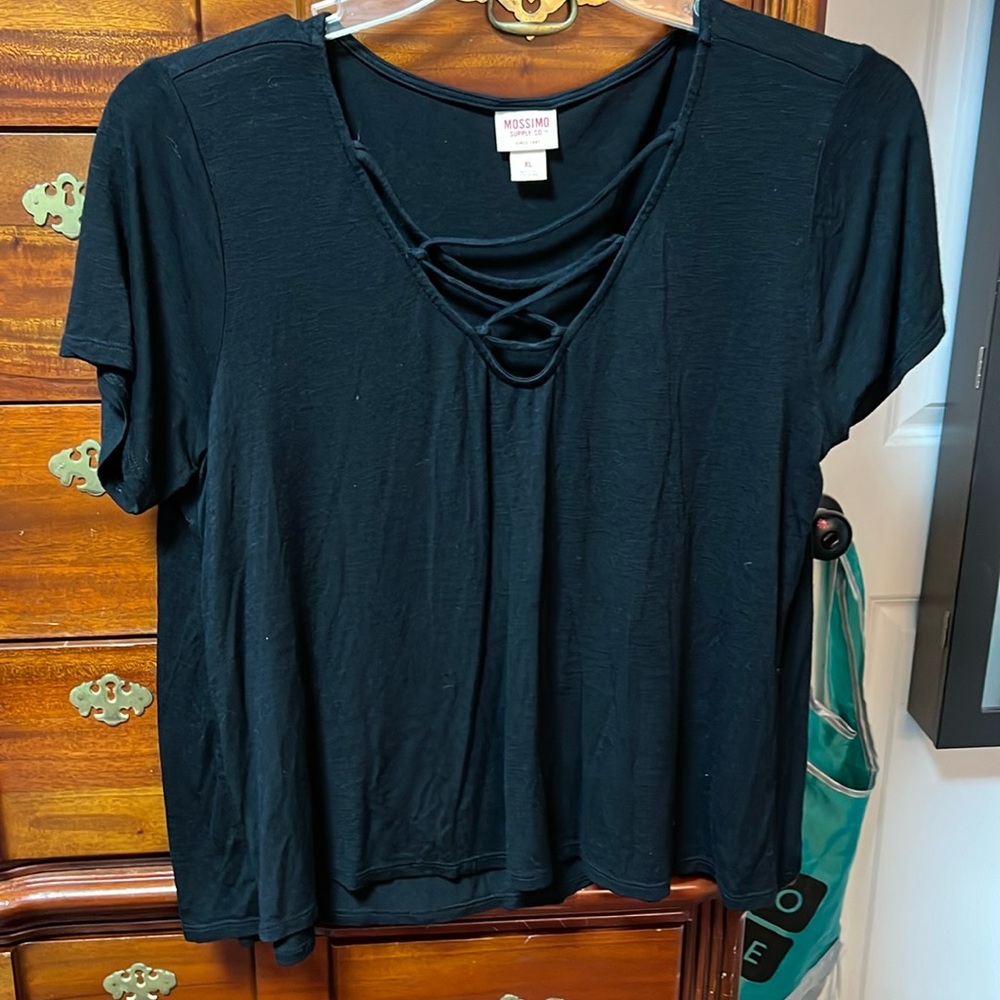 Ladies laced front black top